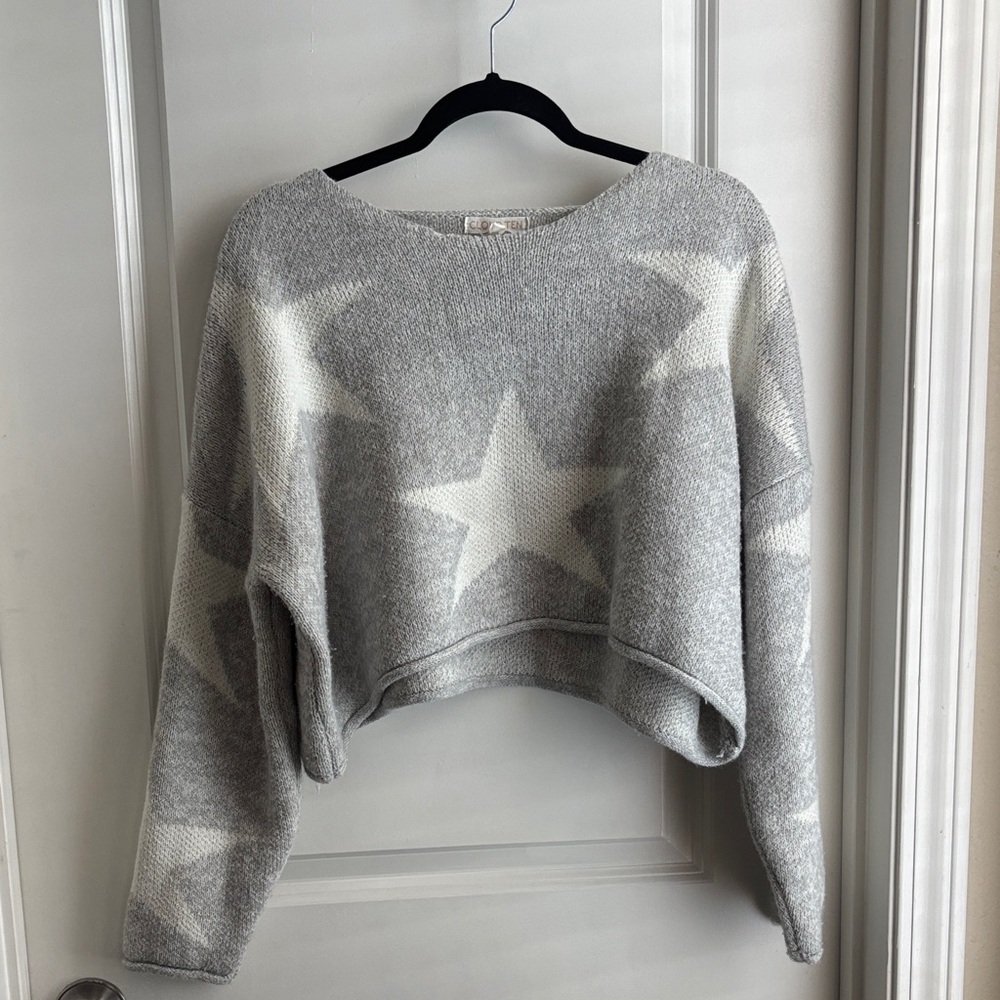 Gray Star Patterned Women's Cropped Sweater